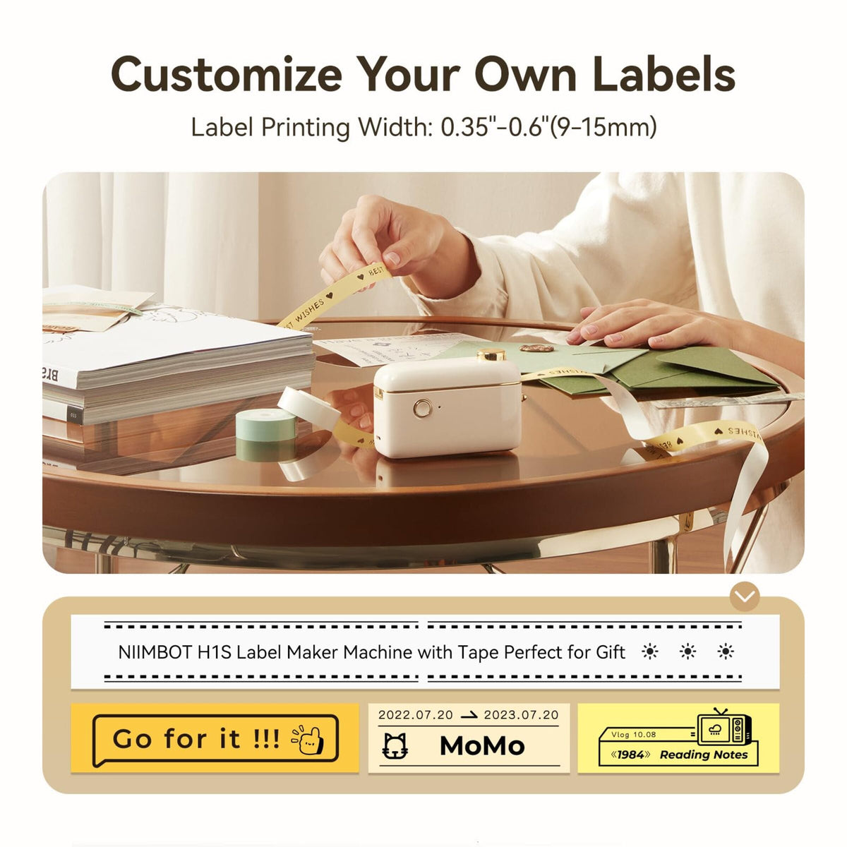 NIIMBOT - H1S Bluetooth Label Printer Incl Label Roll - Cream