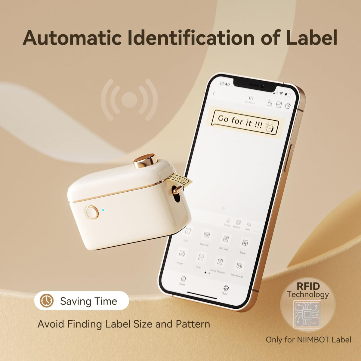 NIIMBOT - H1S Bluetooth Label Printer Incl Label Roll - Cream