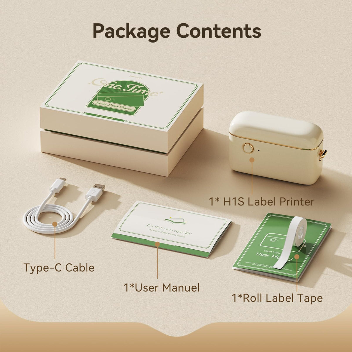NIIMBOT - H1S Bluetooth Label Printer Incl Label Roll - Cream
