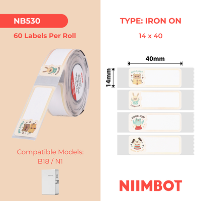NIIMBOT - N1 - 14x40mm - Inspiring Animals Iron On - 60 Labels