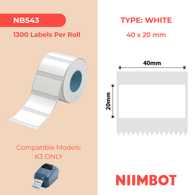 NIIMBOT - K Range - 40x20mm - White - 1,300 Labels