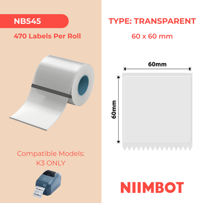NIIMBOT - K Range - 60x60mm - Transparent - 470 Labels