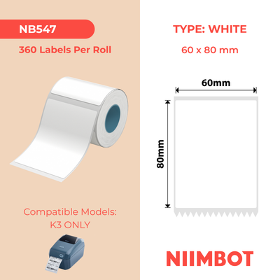 NIIMBOT - K Range - 60x80mm - White - 360 Labels