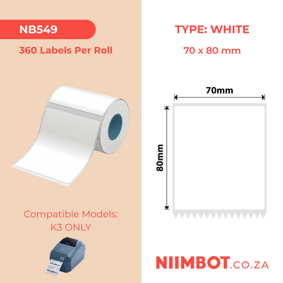 NIIMBOT - K3 Only - 70x80mm - White - 360 Labels