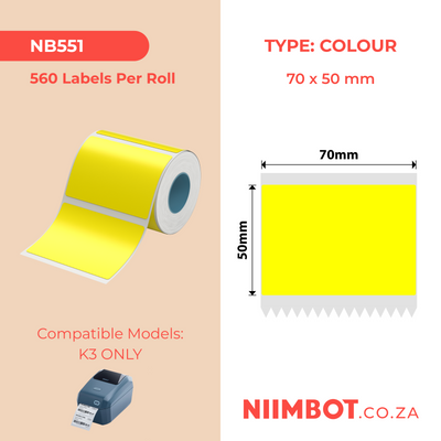 NIIMBOT - K3 Only - 70x50mm - Yellow - 560 Labels