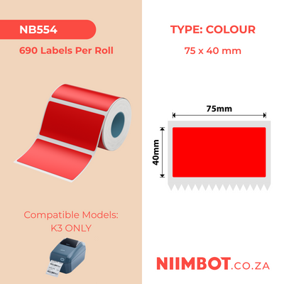 NIIMBOT - K3 Only - 75x40mm - Red - 690 Labels