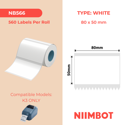 NIIMBOT - K Range - 80x50mm - White - 560 Labels