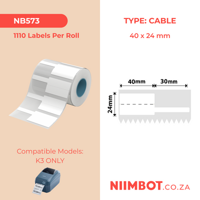 NIIMBOT - K3 Only - 40x24+30mm - White Cable - 1,110 Labels