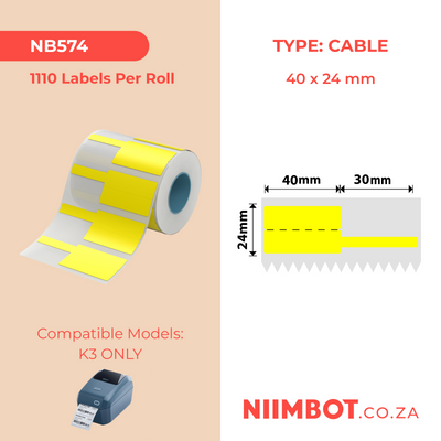 NIIMBOT - K3 Only - 40x24+30mm - Yellow Cable - 1,110 Labels