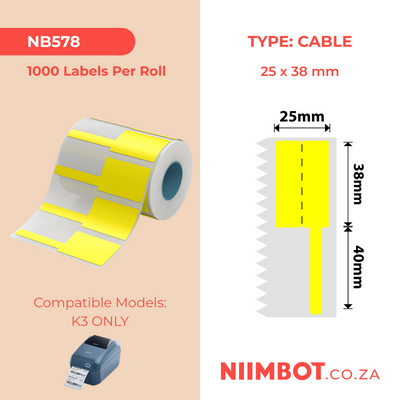 NIIMBOT - K3 Only - 38x25+40mm - Yellow Cable - 1,000 Labels