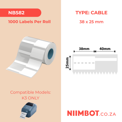 NIIMBOT - K3 Only - 38x25+40mm - White Cable - 1,000 Labels