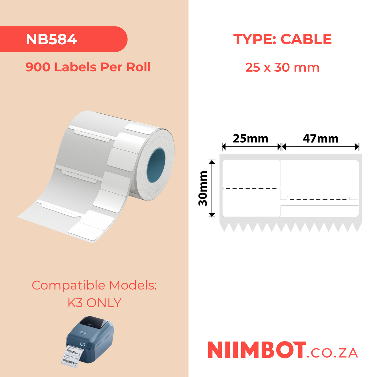 NIIMBOT - K3 Only - 25x30+47mm - White Jewellery - 900 Labels