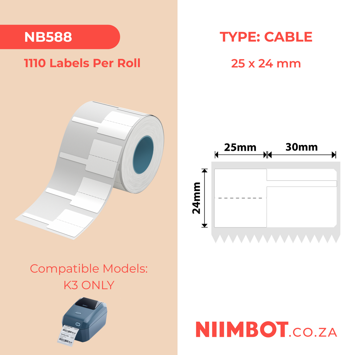 NIIMBOT - K Range - 25x24+25mm - White Jewellery - 1,110 Labels