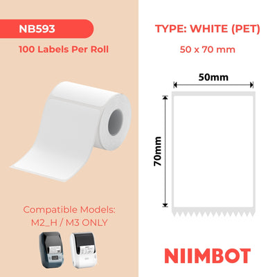 NIIMBOT - M Range - 50x70mm - White PET - 100 Labels