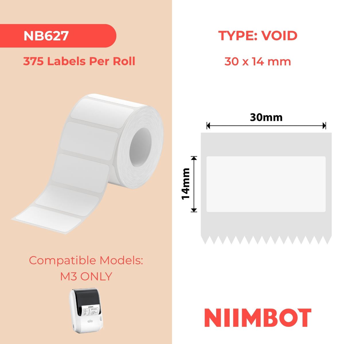 NIIMBOT - M Range - 30x14mm - White Anti-Counterfeiting - 375 Labels