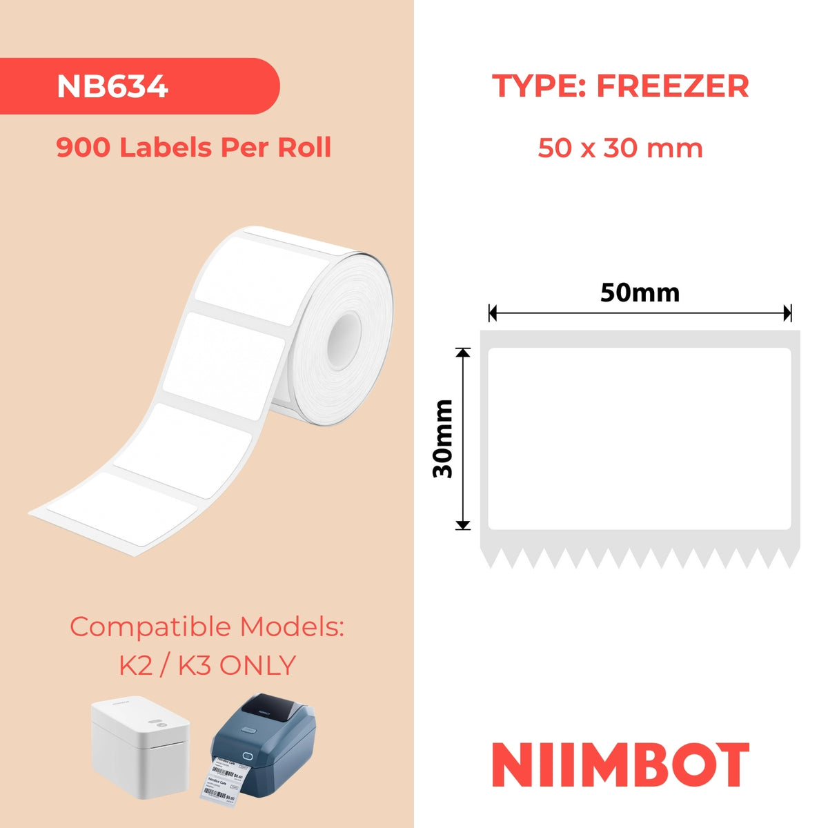 NIIMBOT - K Range - 50x30mm - White Freezer - 900 Labels