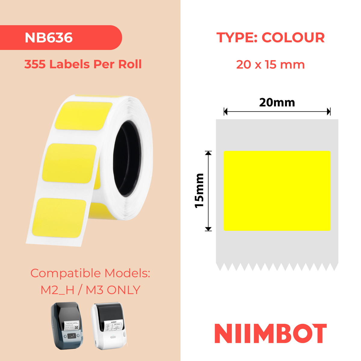 NIIMBOT - M Range - 20x15mm - Yellow - 355 Labels