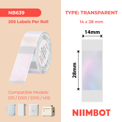 NIIMBOT - D Range - 14x28mm - Pink Round Transparent - 205 Labels