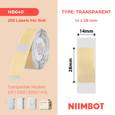 NIIMBOT - D Range - 14x28mm - Round Gold Transparent - 205 Labels