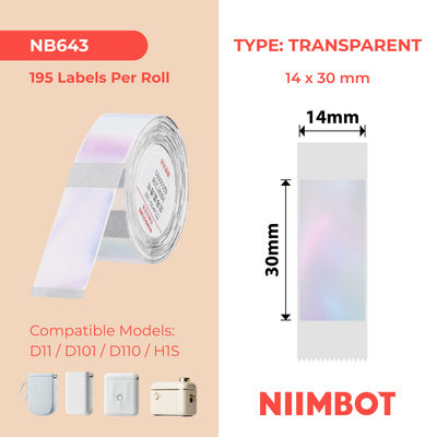 NIIMBOT - D Range - 14x30mm - Transparent Colourful Blue - 195 Labels