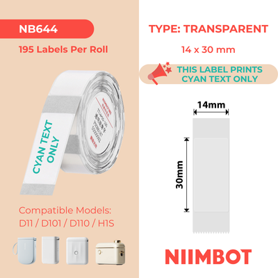 NIIMBOT - D Range - 14x30mm - Transparent Cyan Text - 195 Labels