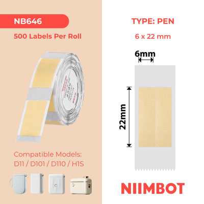 NIIMBOT - D Range - 6x22mm/2L - Gold Transparent Vertical Pen - Stationary - 500 Labels