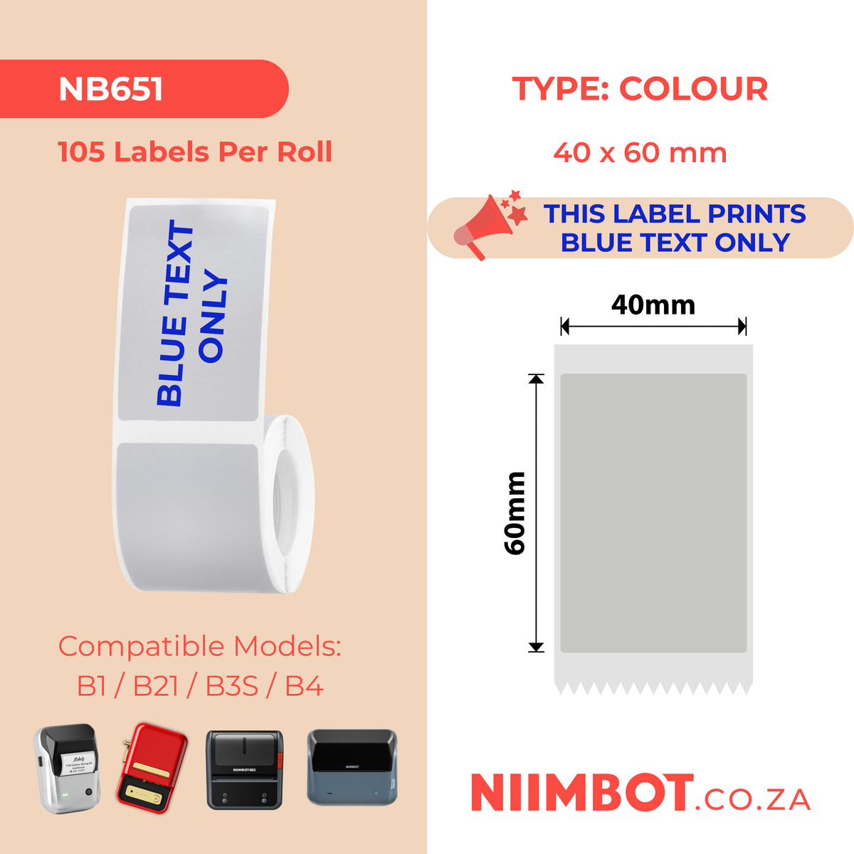 NIIMBOT - B Range - 40x60mm - Silver Grey Blue Text - 105 Labels