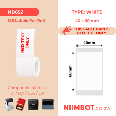 NIIMBOT - B Range - 40x60mm - White Red Text - 125 Labels