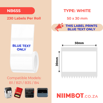 NIIMBOT - B Range - 50x30mm - White Blue Text Only - 230 Labels