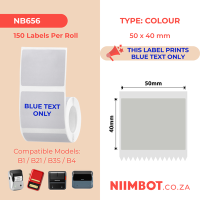NIIMBOT - B Range - 50x40mm - Silver Grey Blue Text Only - 150 Labels