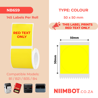 NIIMBOT - B Range - 50x50mm - Yellow Round Red Text Only - 145 Labels
