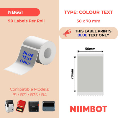 NIIMBOT - B Range - 50x70mm - Silver Grey Blue Text - 90 Labels