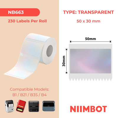 NIIMBOT - B Range - 50x30mm - Colorful Blue Transparent - 230 Labels