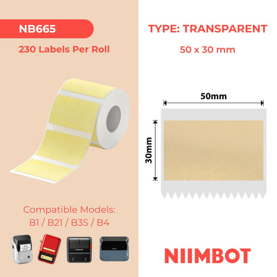 NIIMBOT - B Range - 50x30mm - Gold Transparent - 230 Labels