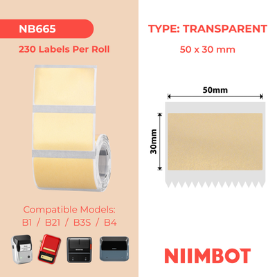 NIIMBOT - B Range - 50x30mm - Gold Transparent - 230 Labels