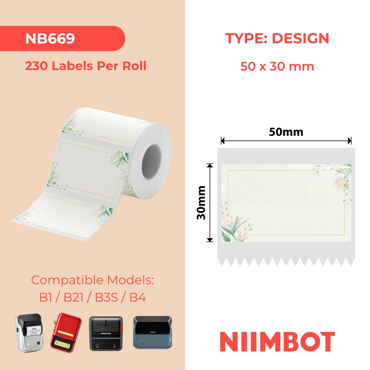 NIIMBOT - B Range - 50x30mm - White Flower - 230 Labels