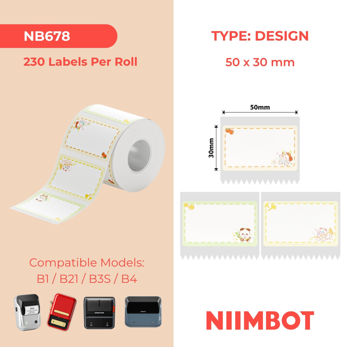 NIIMBOT - B Range - 50x30mm - Animal Autumn Outing - 230 Labels