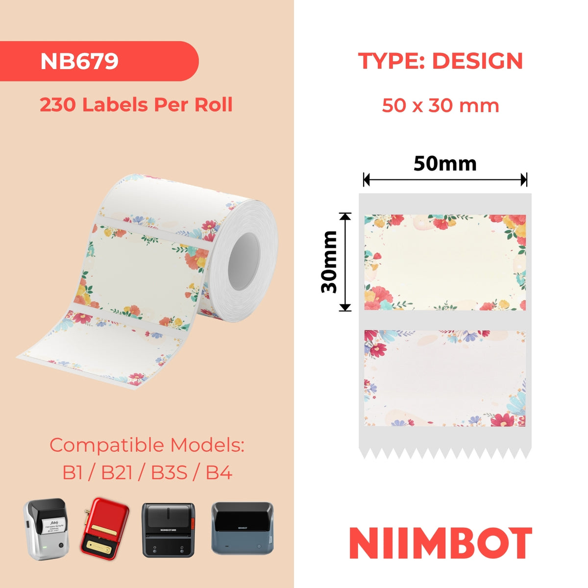 NIIMBOT - B Range - 50x30mm - Sunny Flower Blossoms - 230 Labels