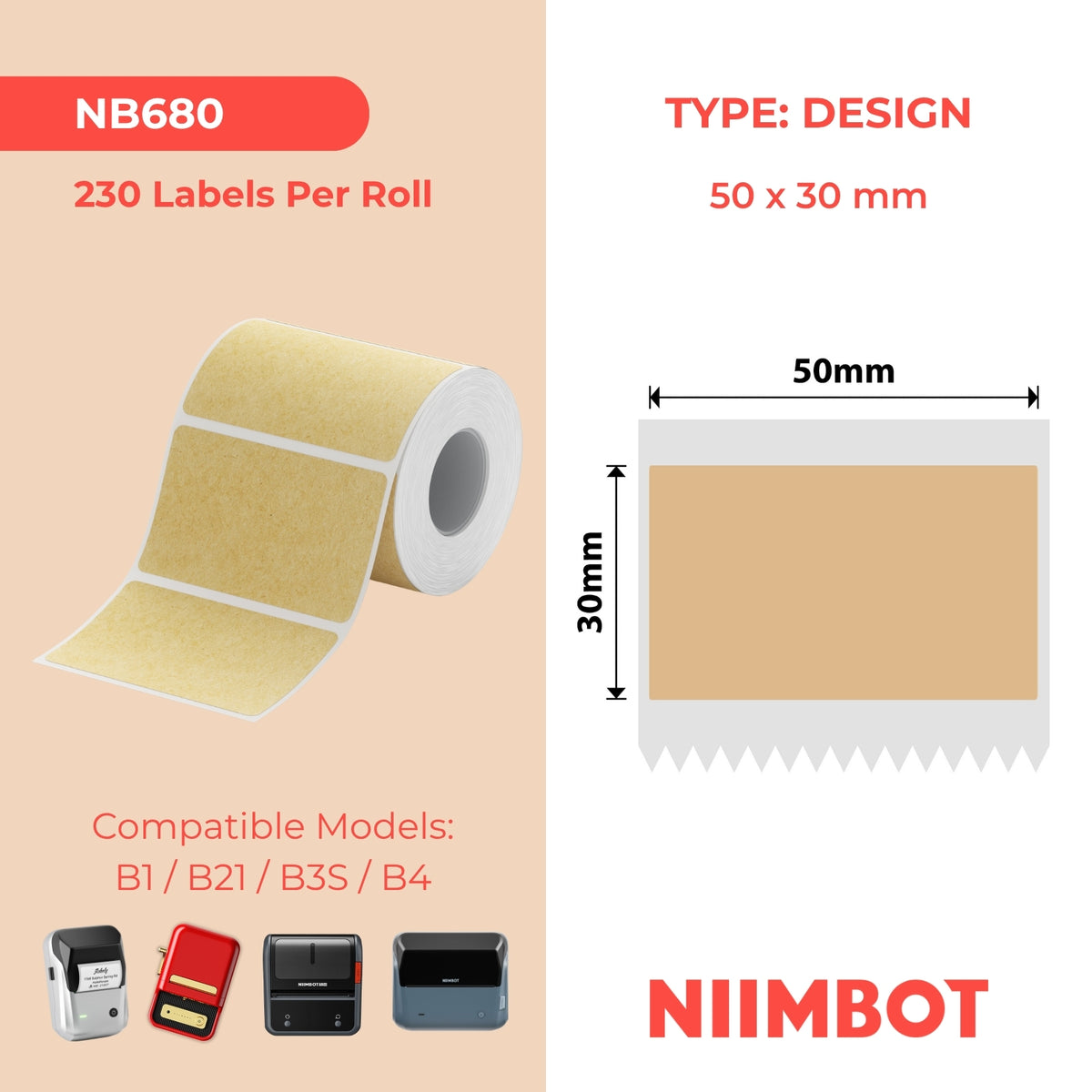 NIIMBOT - B Range - 50x30mm - Hardwood - 230 Labels