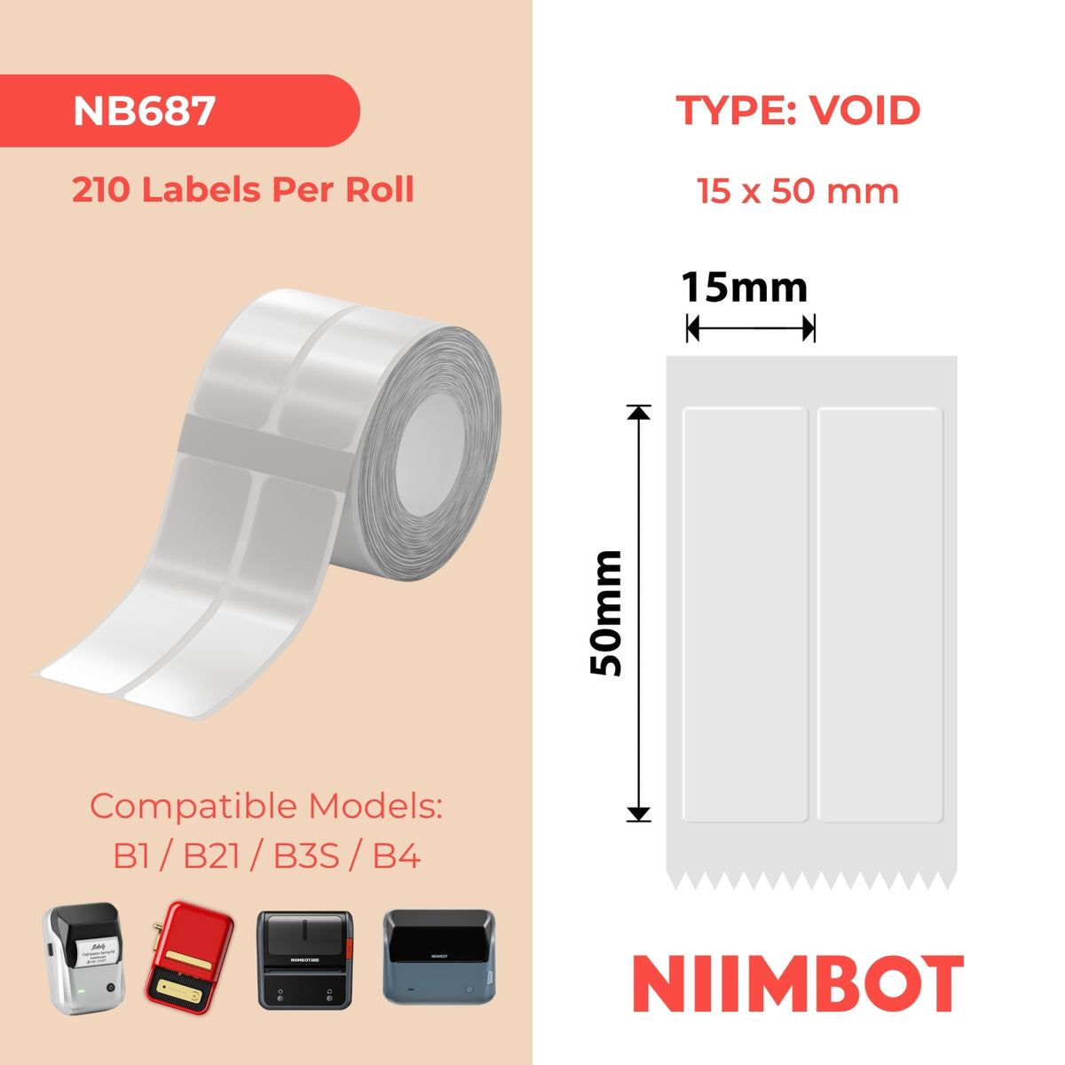 NIIMBOT - B Range - 15x50mm/2L - Transparent Anti-Counterfeiting - 210 Labels