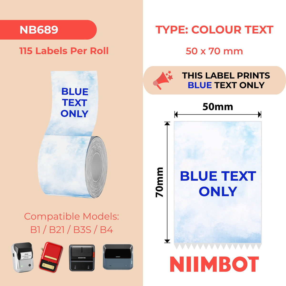 NIIMBOT - B Range - 50x70mm - Blue Text Stationary Pattern - 115 Labels