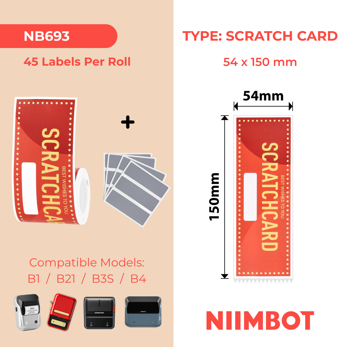 NIIMBOT - B Range - 54x150mm - 45 Bless Scratch Cards