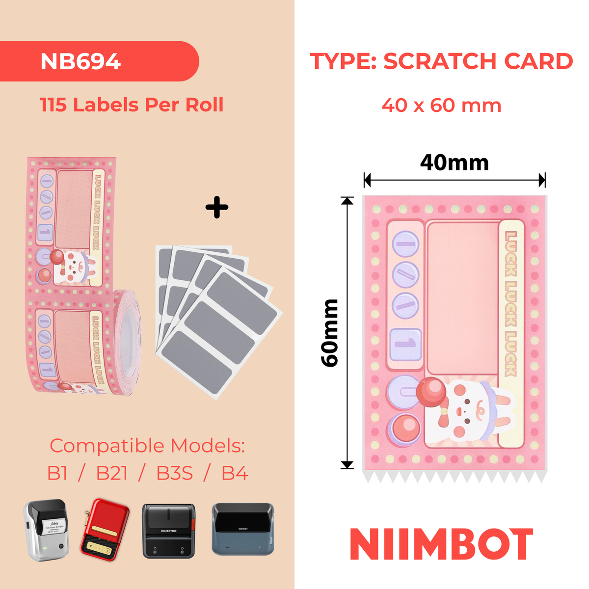 NIIMBOT - B Range - 40x60mm - 115 Shaker Scratch Cards