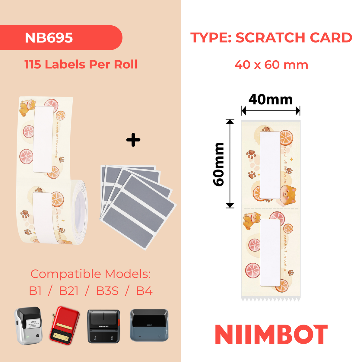 NIIMBOT - B Range - 40x60mm - 115 Lemon Yelly Scratch Cards
