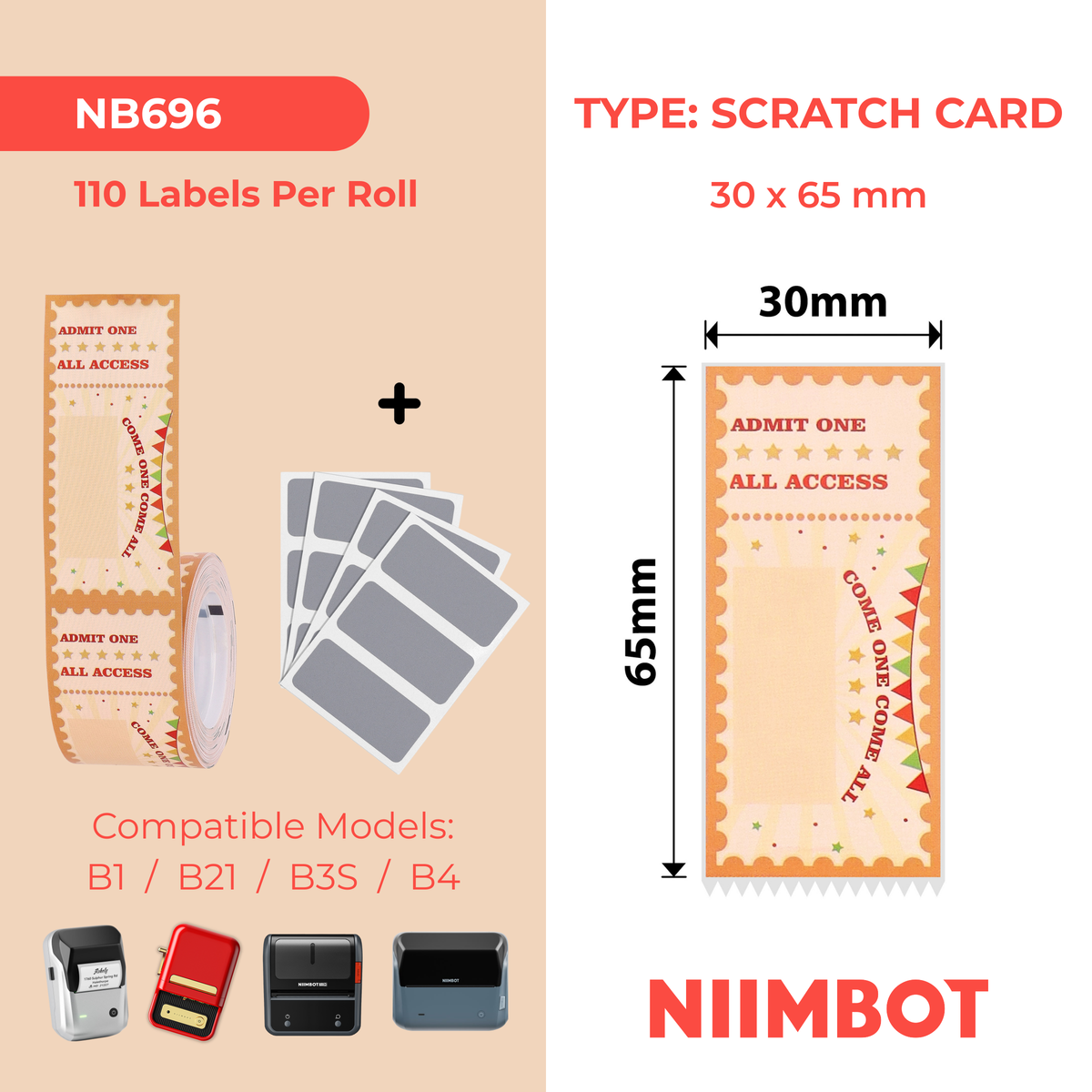 NIIMBOT - B Range - 30x65mm - 110 Lucky Cards Scratch Cards