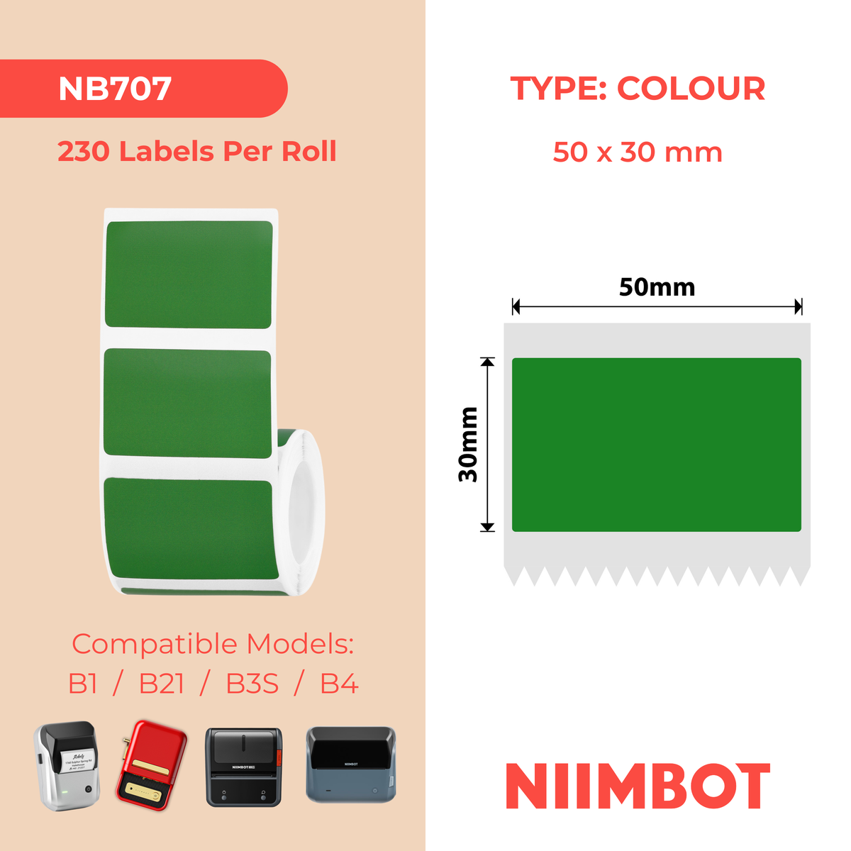 NIIMBOT - B Range - 50x30mm - Dark Green - 230 Labels