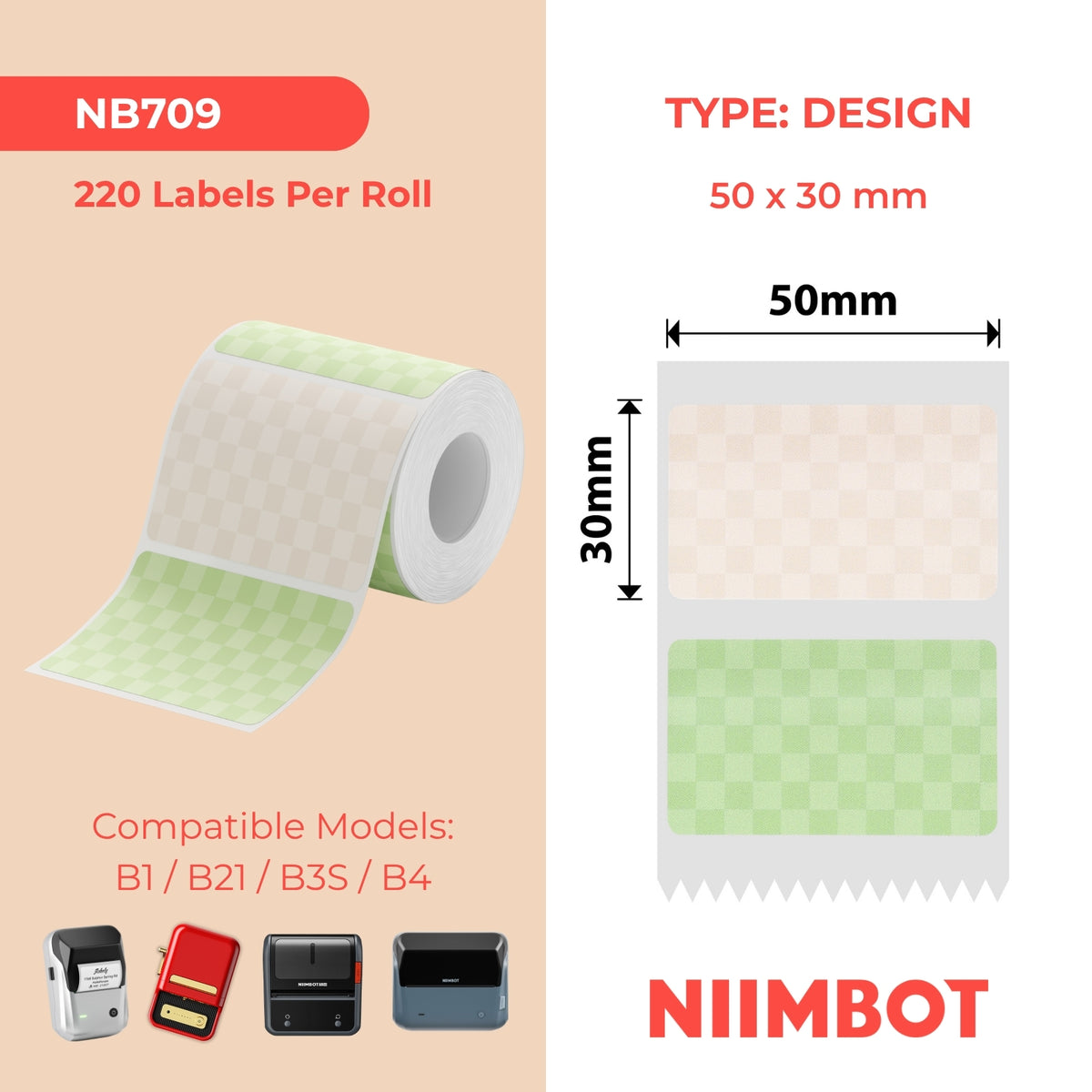 NIIMBOT - B Range - 50x30mm - Checkerboard - 220 Labels