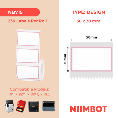 NIIMBOT - B Range - 50x30mm - Pink Border - 230 Labels