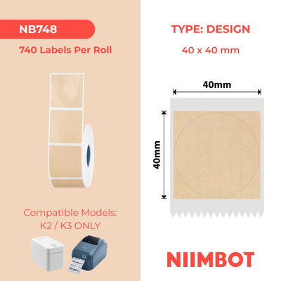 NIIMBOT - K Range - 40x40mm - Kraft Round - 740 Labels