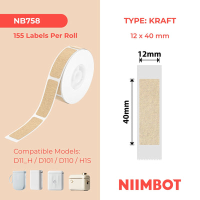 NIIMBOT - D Range - 12x40mm - Kraft Matte - 155 Labels
